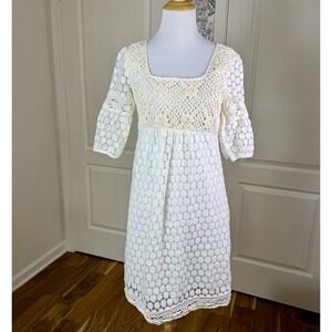Solitaire Dress Women's S Cream Crochet Square Neck Cottage Country Y2K Hippie